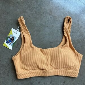 Halara mustard yellow ribbed sports bra nwt medium